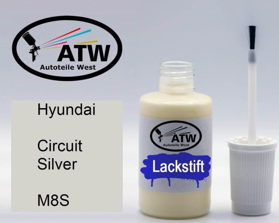 Hyundai, Circuit Silver, M8S: 20ml Lackstift, von ATW Autoteile West.